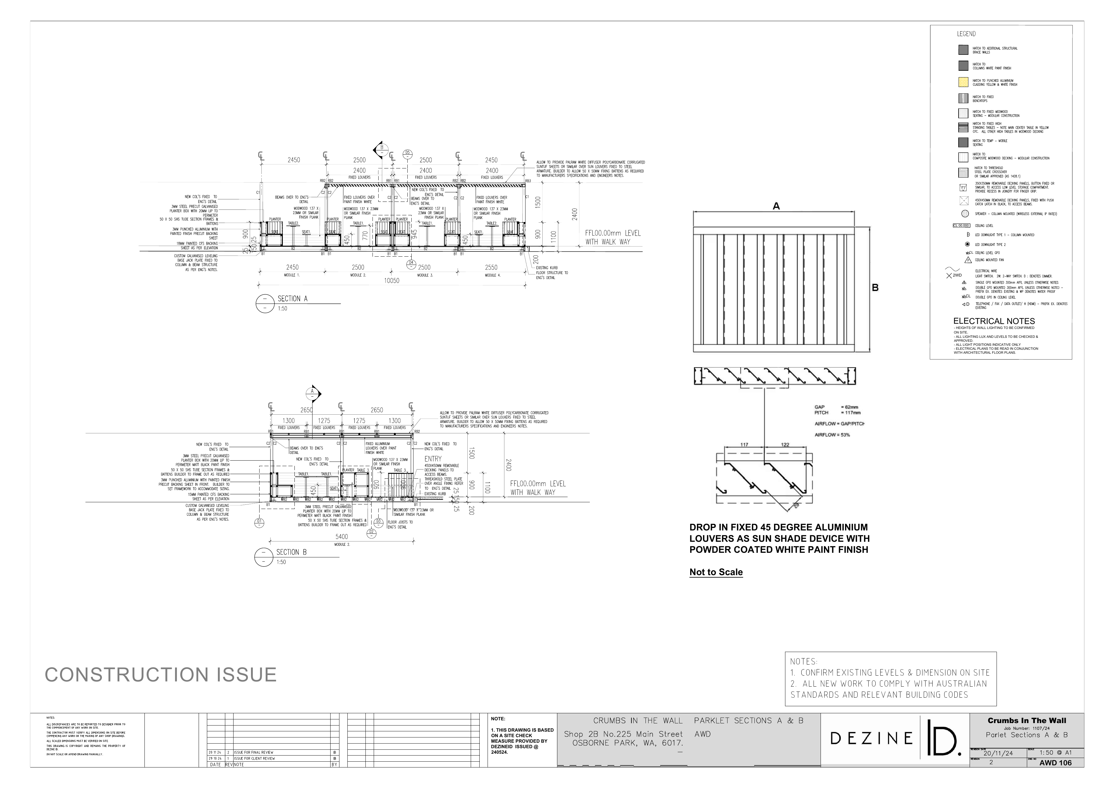Crumbs parklet sections and louvre detail