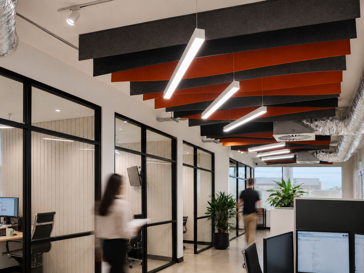 Completed office interior and glazed meeting room
