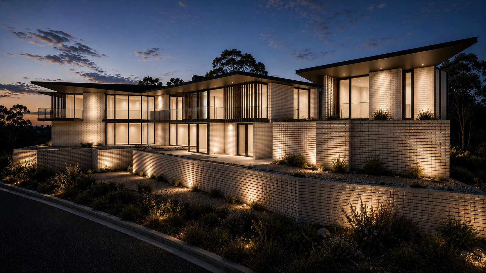 Twilight exterior view of The Sari Residence